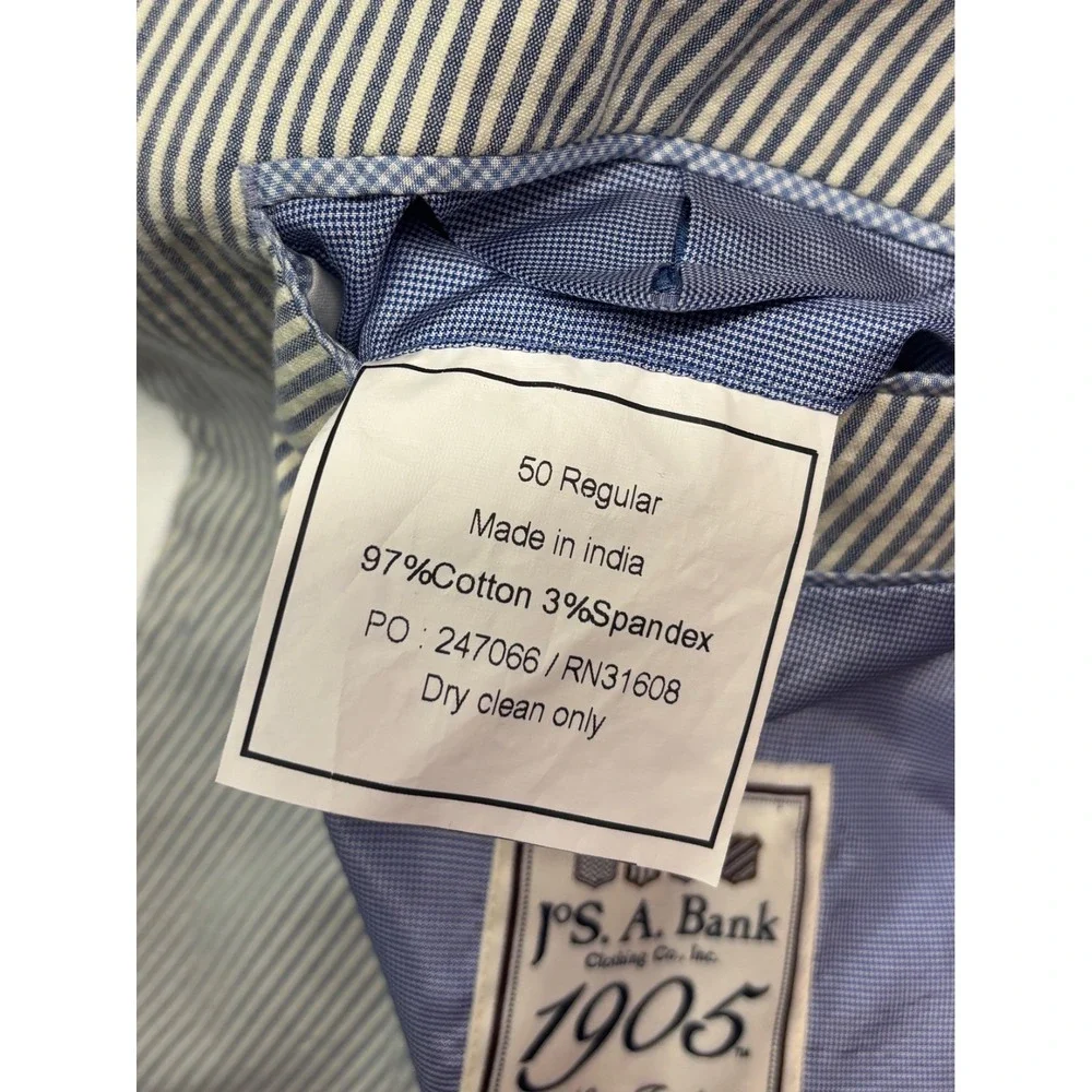 Jos A Bank 1905 50R Blue White Stripe Seersucker Blazer Jacket Sport Coat Cotton